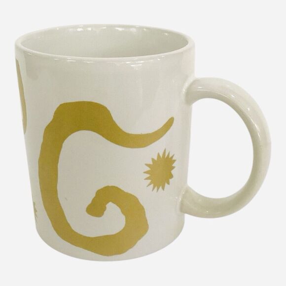 Oscar de la Renta Retired Ceramic Coffee Mugs White Gold Swirl Cups Set Of 4 - Picture 2 of 8